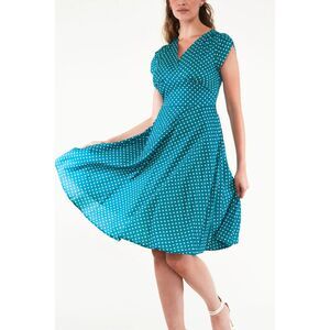 Voodoo Vixen Tabby polka dot tea dress teal women's small